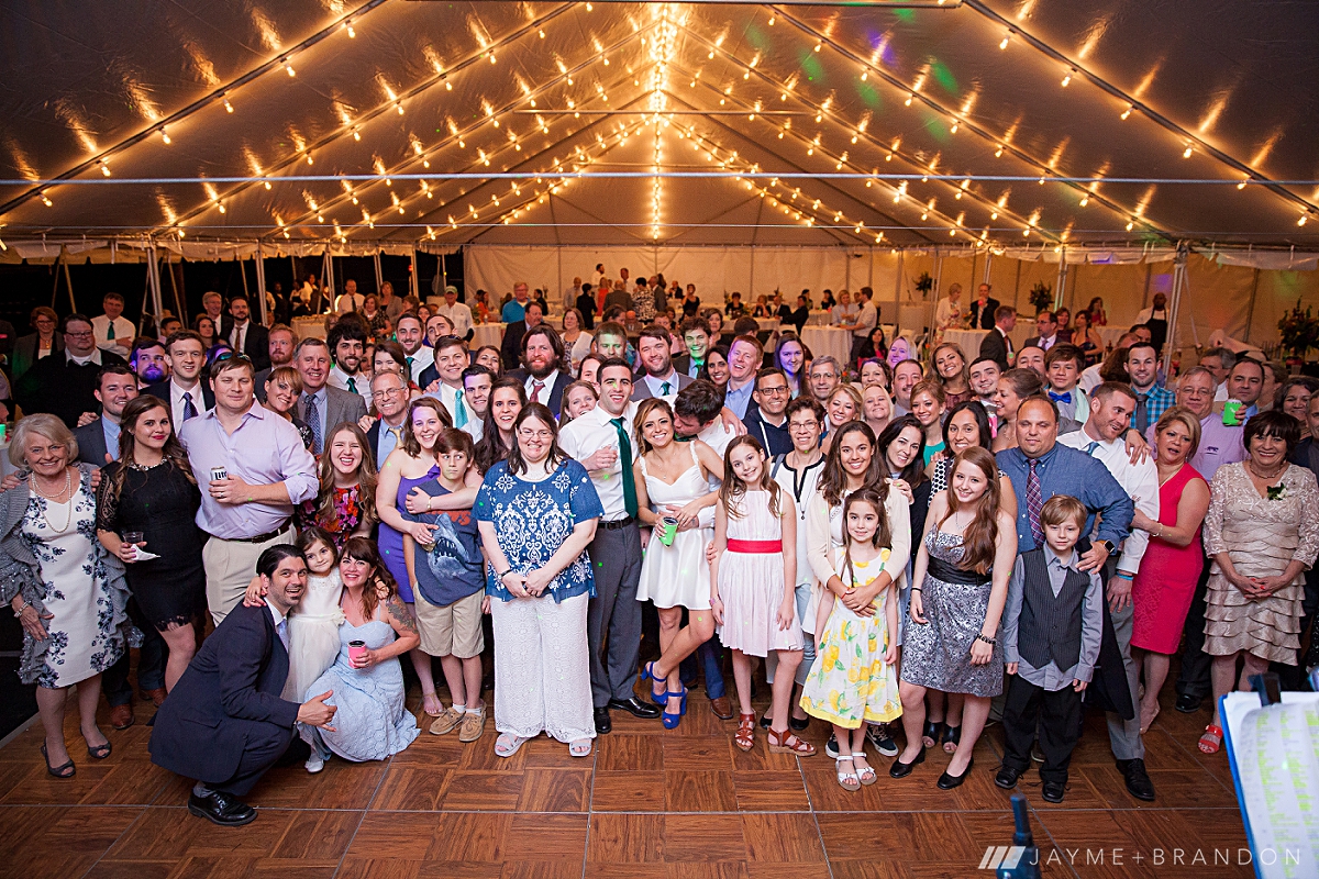 Large Group Photo at the end of the Hilcliffe Farms Wedding Reception