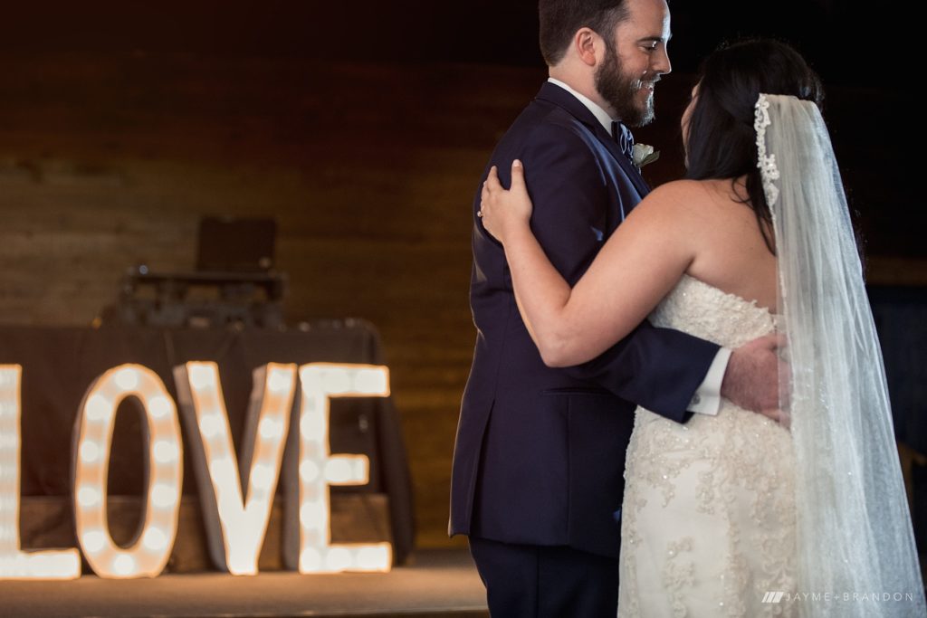 First Dance with LOVE sign at Warehouse 535