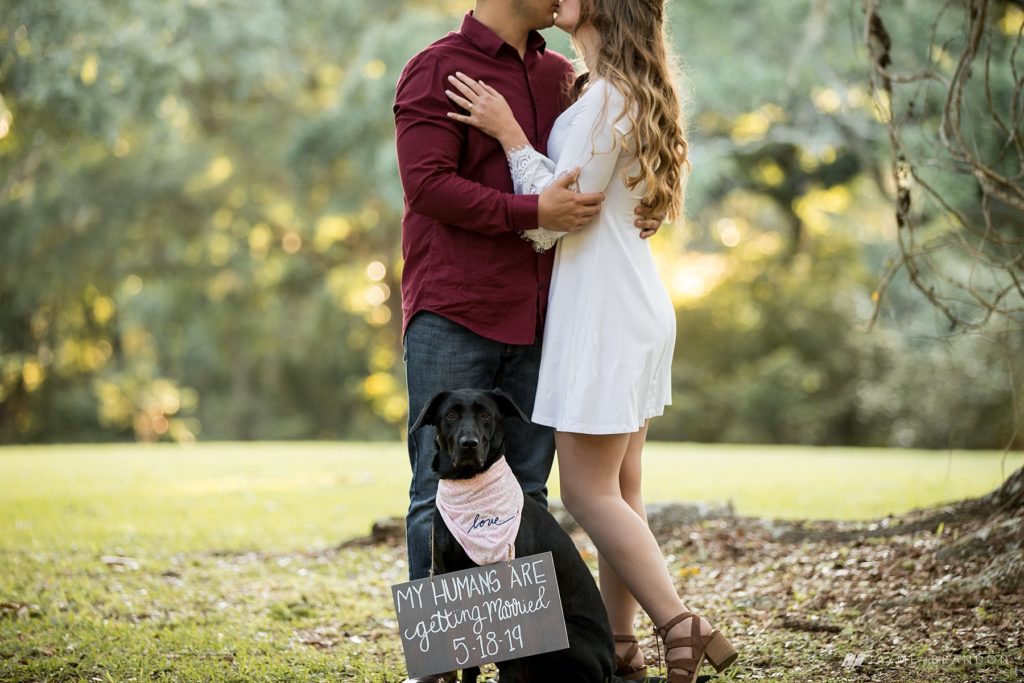 Cute Dog sign Engagement Photos